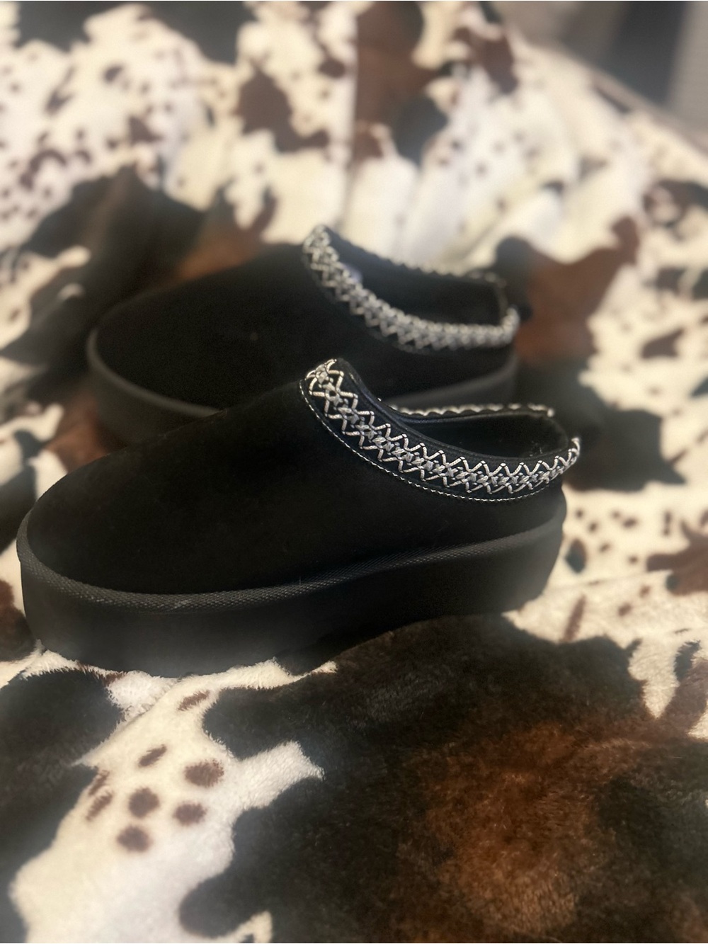 Mudd Black Platform Clogs with Silver Embroidered Trim